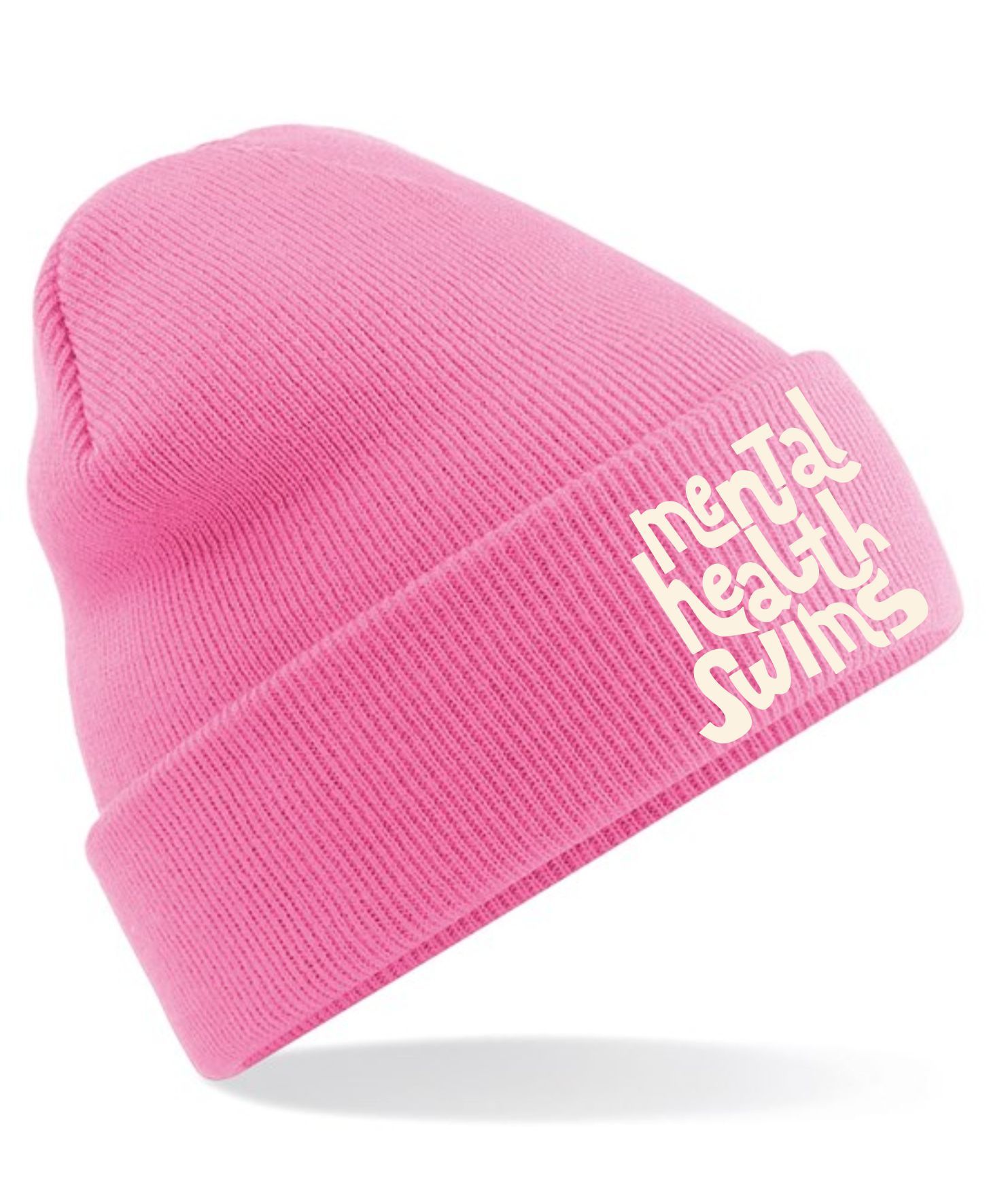 Mental Health Swims- 'Text only' Classic Pink Beanie