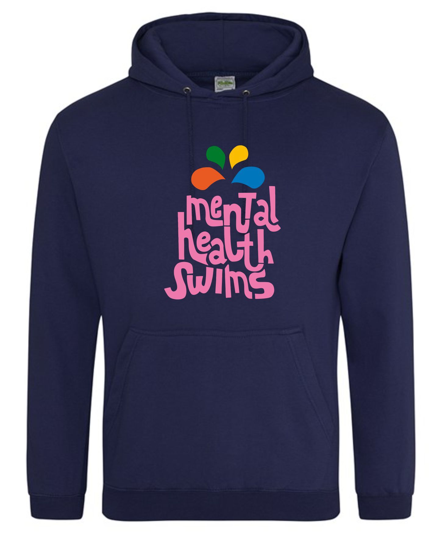 Mental Health Swims- 'Front logo with splashes' Navy Hoodie (Unisex)