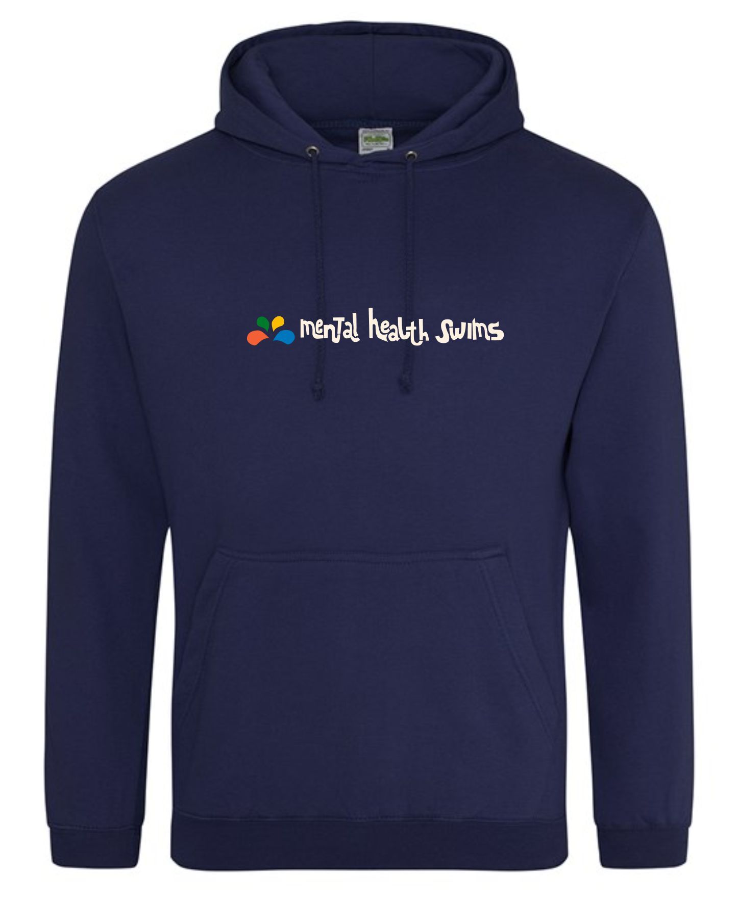 Mental Health Swims- 'Text in a line with splashes' Navy Hoodie (Unisex)