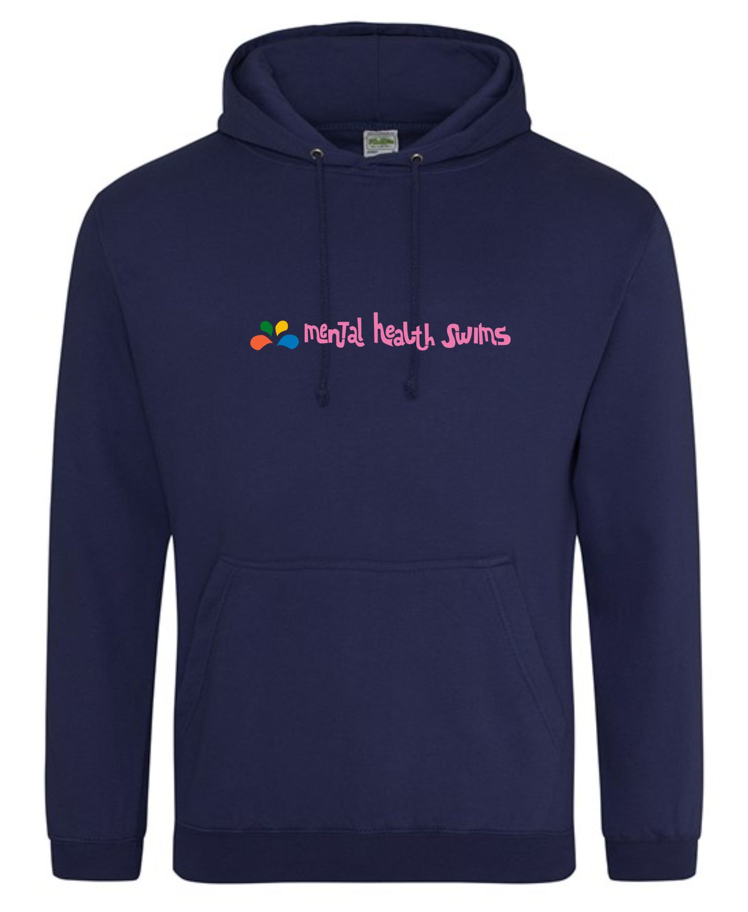 Mental Health Swims- 'Text in a line with splashes' Navy Hoodie (Unisex)