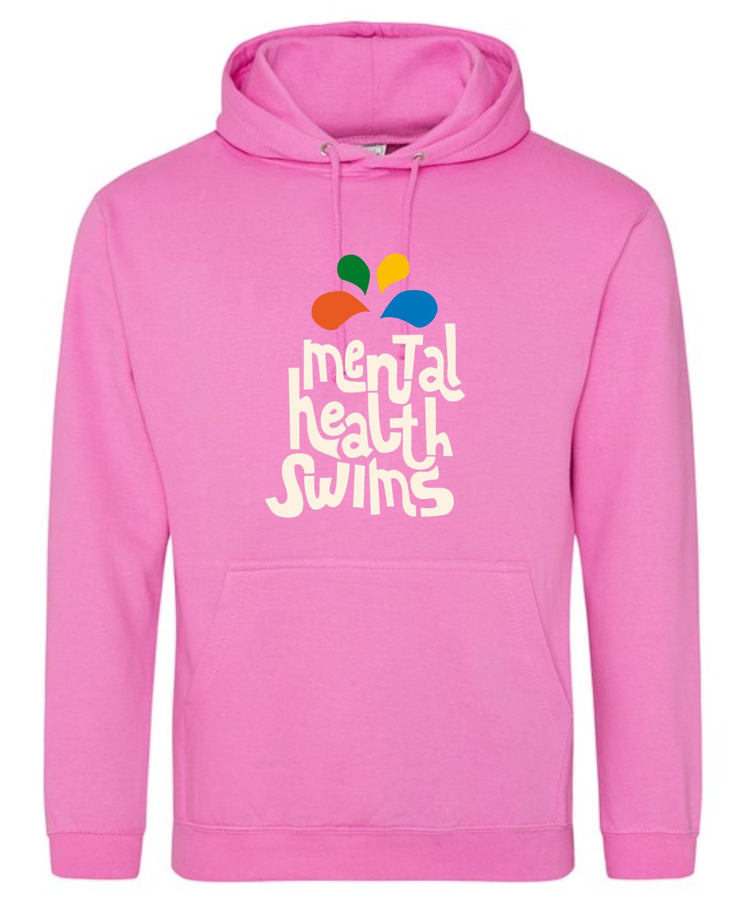 Mental Health Swims- 'Front logo with splashes' Candyfloss Pink Hoodie (Unisex)