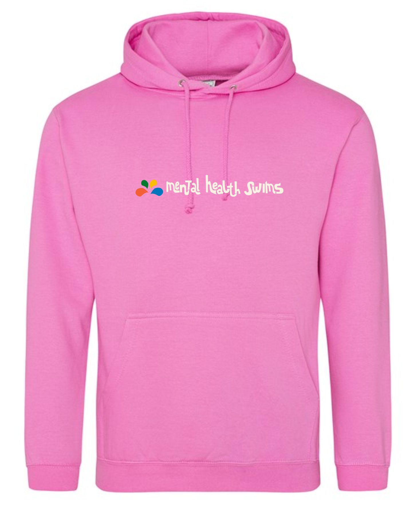 Mental Health Swims- 'Text in a line with splashes' Candyfloss Pink Hoodie (Unisex)